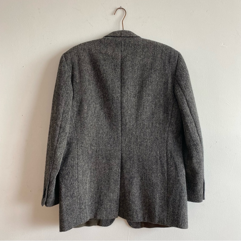 Vintage Harris Tweed Jacket Wool Tweed Grey Herringbone Blazer 42 Long/Tall - Picture 5 of 14
